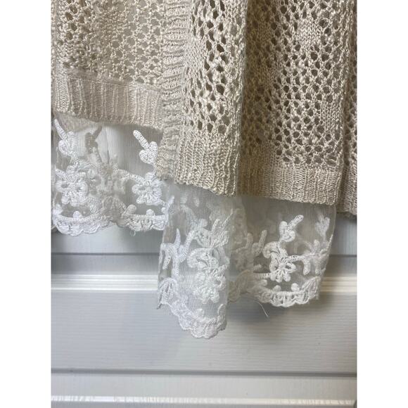 Love by Design Women's Oatmeal Open Weave Cardigan Lace Hem Size Medium - Picture 4 of 6